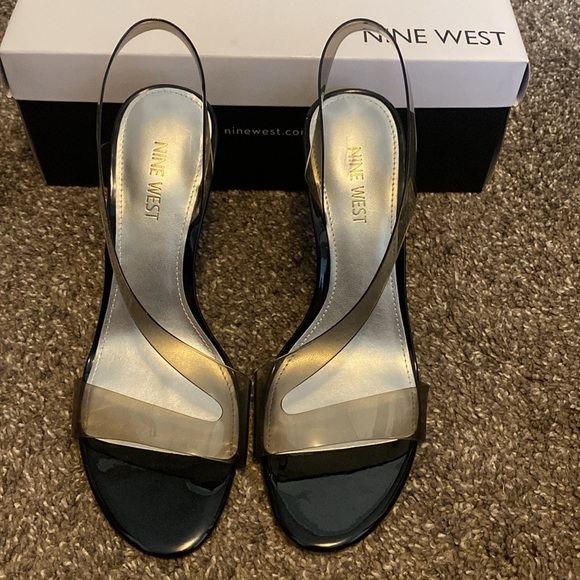 Nine West Ilene Dress Sandals Heels Black Transparent Top 4” Heel sz 9 NIB - Picture 2 of 7